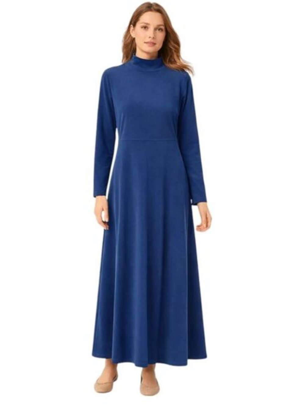 Vintage Y2K L.L.Bean Blue Velour Mock Neck Dress Size SP